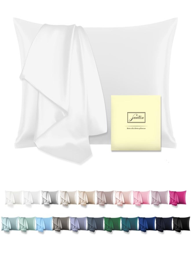 Suatien Natural Mulberry Silk Pillowcase for Hair and Skin Queen Size 20"X30" Silk Pillow Case with Hidden Zipper Soft Breathable Smooth Cooling Silk Pillow Covers for Sleeping(White,Queen,1Pcs) - Image 1